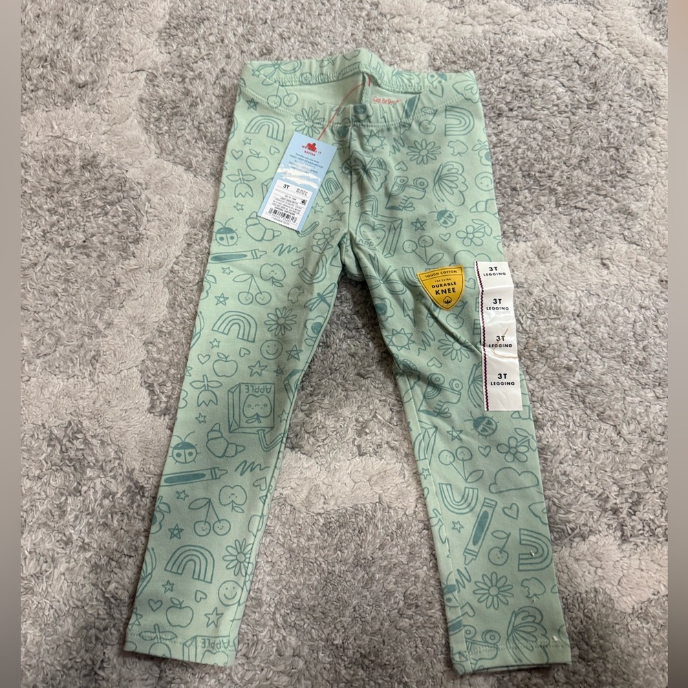 Apple Kids Leggings with Fun Patterns - Light Green 3T..#866